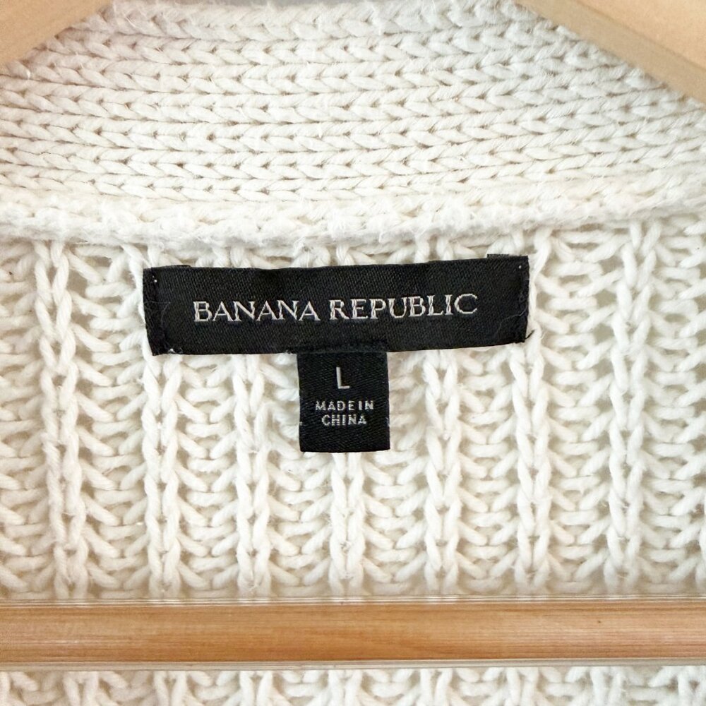 🆕 Banana Republic | Cable Knit Button Up Cardigan in Off White Cream Color | L - Picture 8 of 8